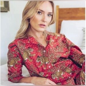 Printfresh Red Leopard Print Cotton Pajama Top